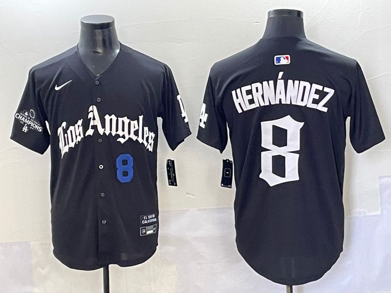 Men 2025 Los Angeles Dodgers #8 Hernandez Black Five generations Joint Name Nike MLB Jersey style 3